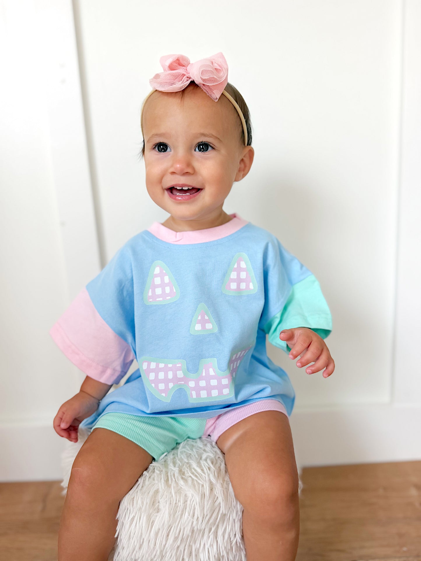 Gingham Jack o'Lantern Colorblock Tee & Bamboo Shorts Set