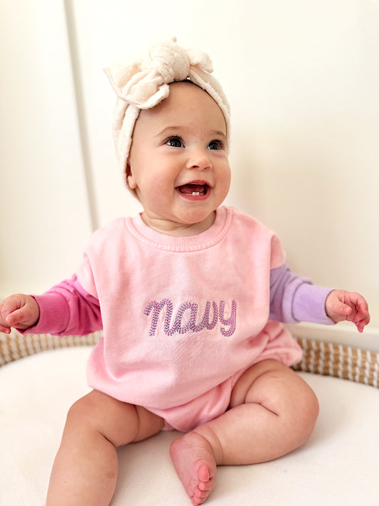 Custom Embroidered Colorblock Sweatshirt Romper