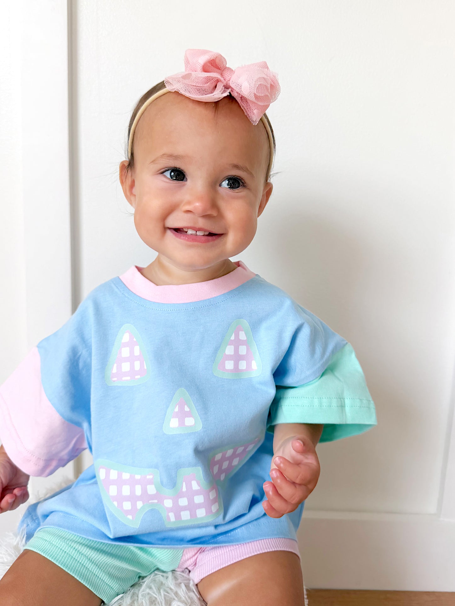 Gingham Jack o'Lantern Colorblock Tee & Bamboo Shorts Set