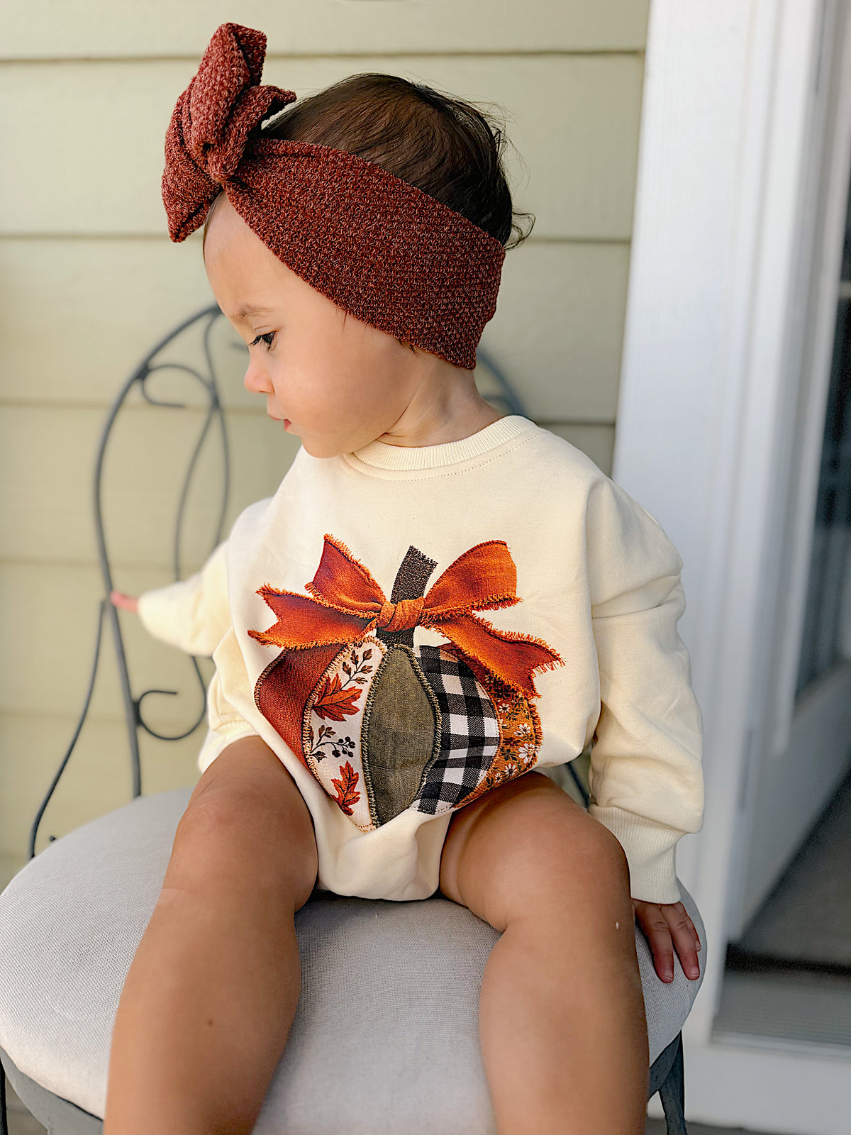 Patchwork Pumpkin Crewneck Sweatshirt or Sweatshirt Romper