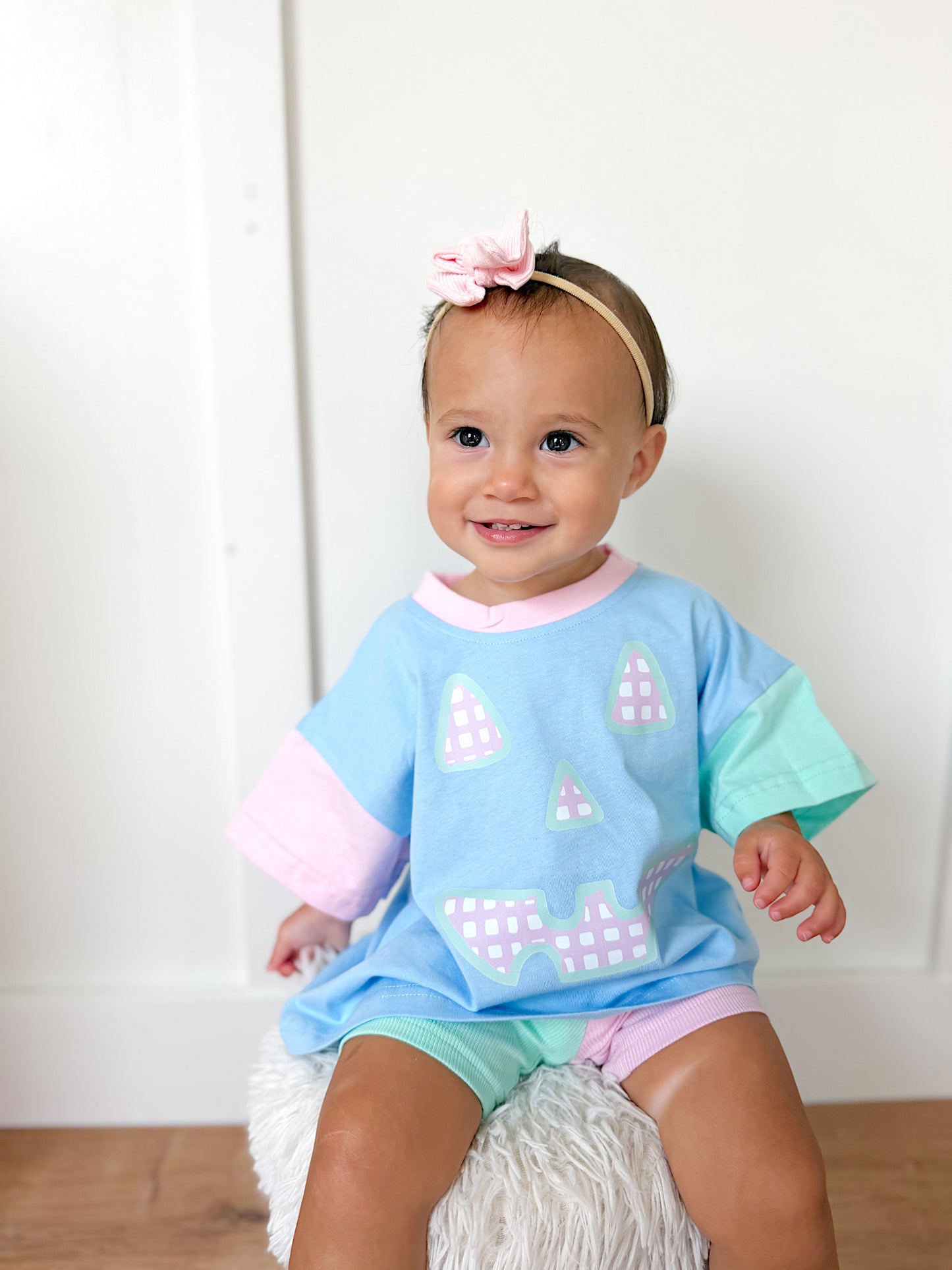 Gingham Jack o'Lantern Colorblock Tee & Bamboo Shorts Set