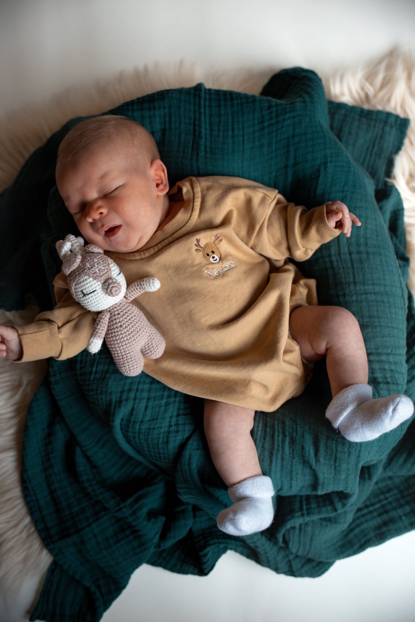 Custom Embroidered Christmas Sweatshirt or Romper - Camel