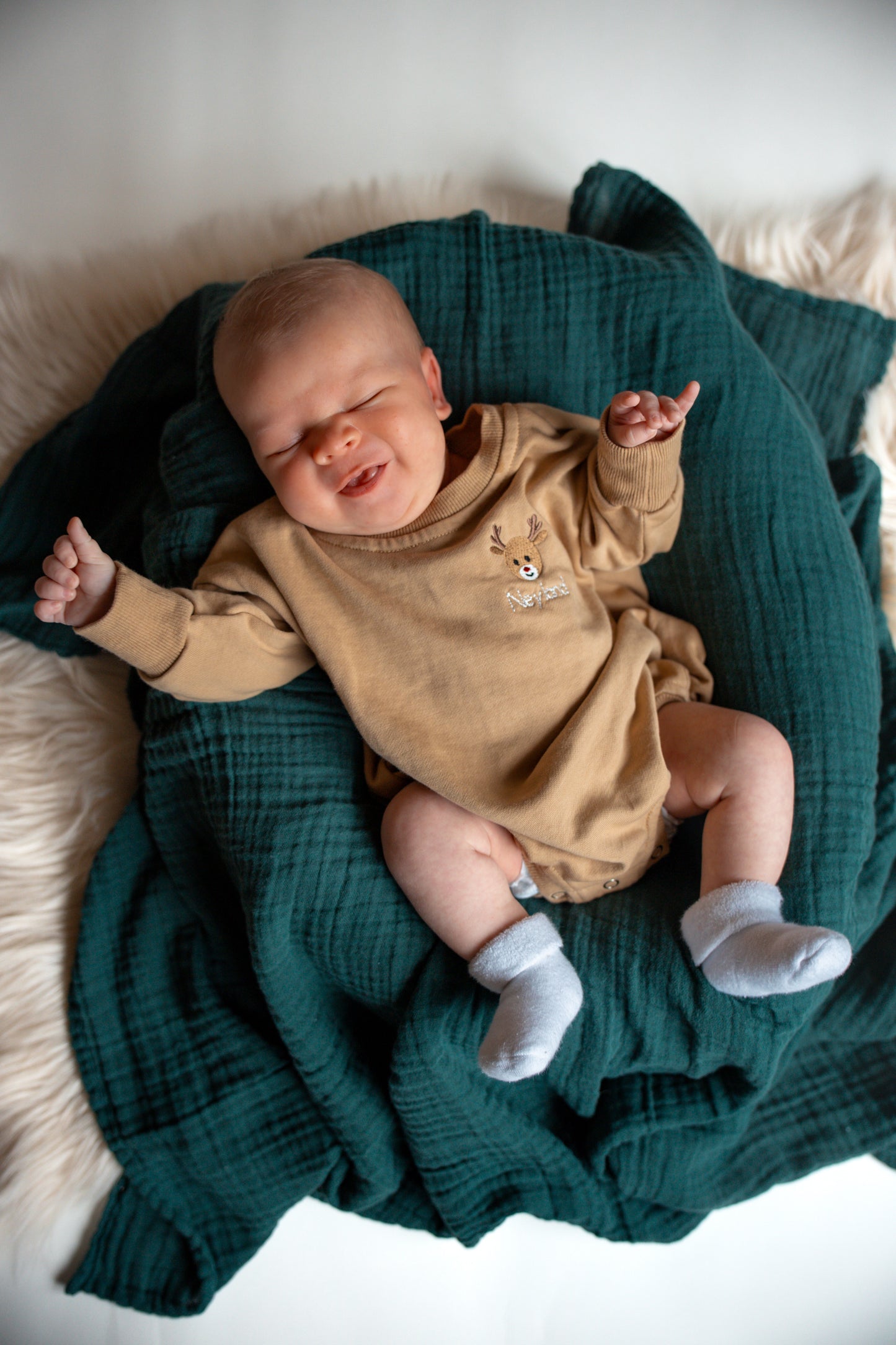 Custom Embroidered Christmas Sweatshirt or Romper - Camel