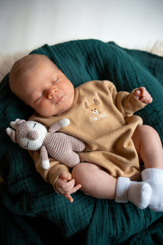 Custom Embroidered Christmas Sweatshirt or Romper - Camel