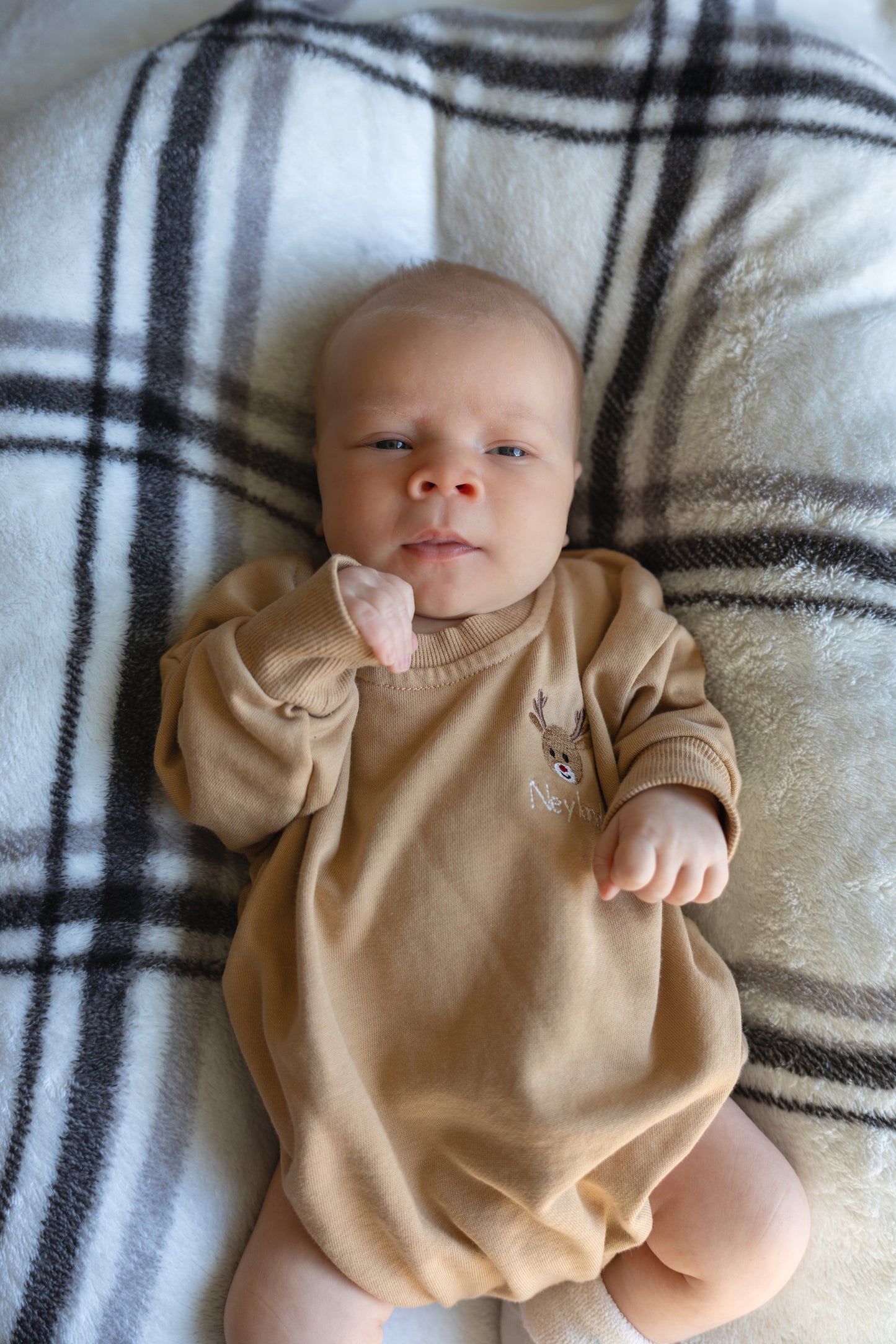 Custom Embroidered Christmas Sweatshirt or Romper - Camel