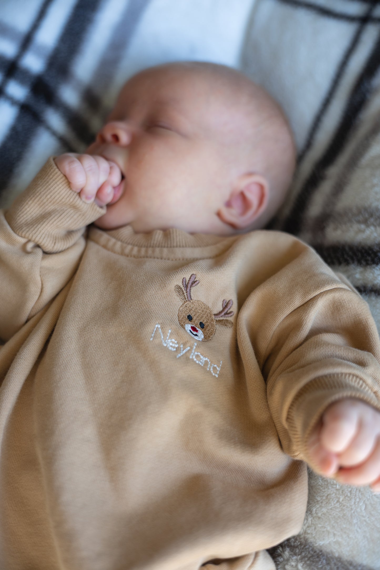 Custom Embroidered Christmas Sweatshirt or Romper - Camel
