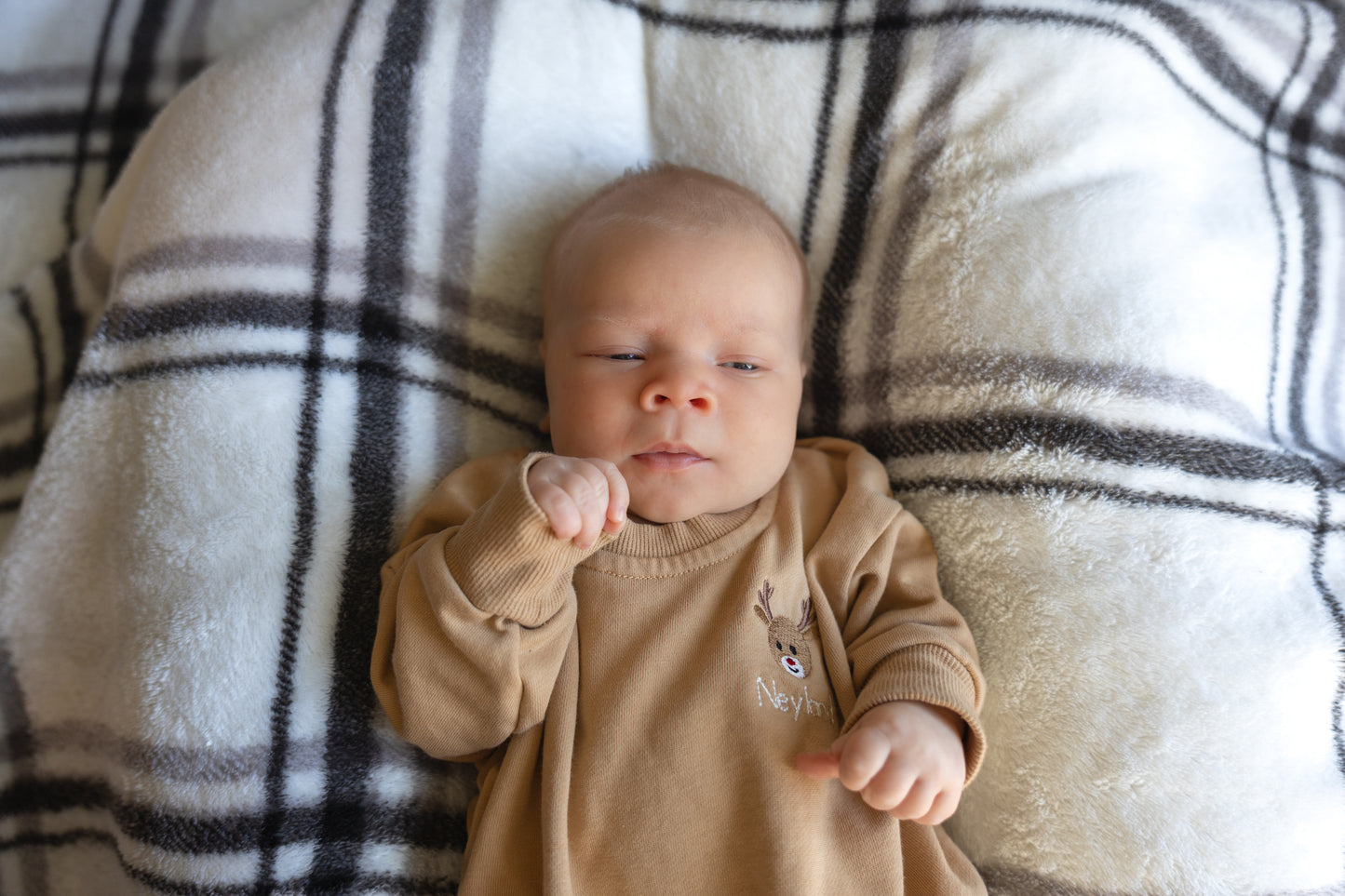 Custom Embroidered Christmas Sweatshirt or Romper - Camel