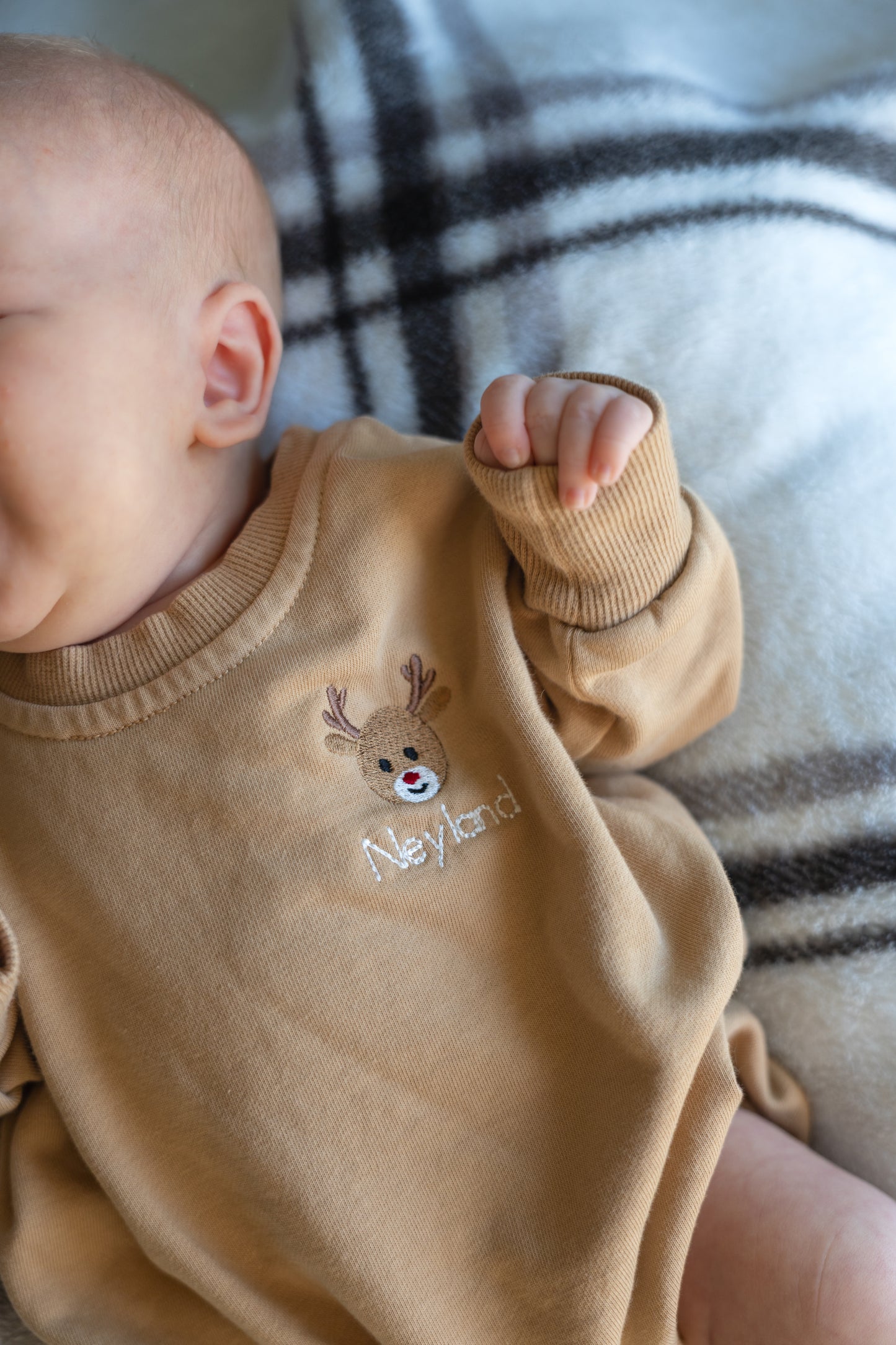 Custom Embroidered Christmas Sweatshirt or Romper - Camel