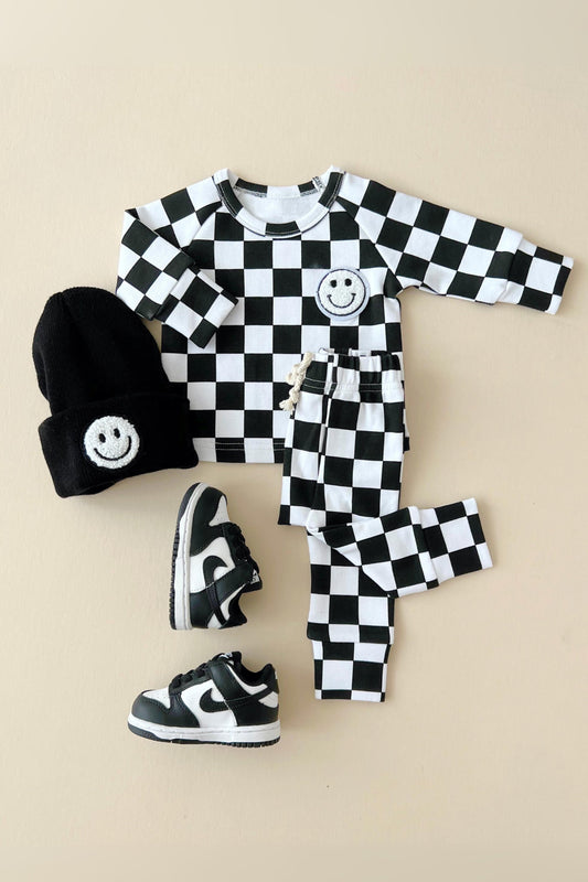 Checkered Smiley Lounge Set | Black