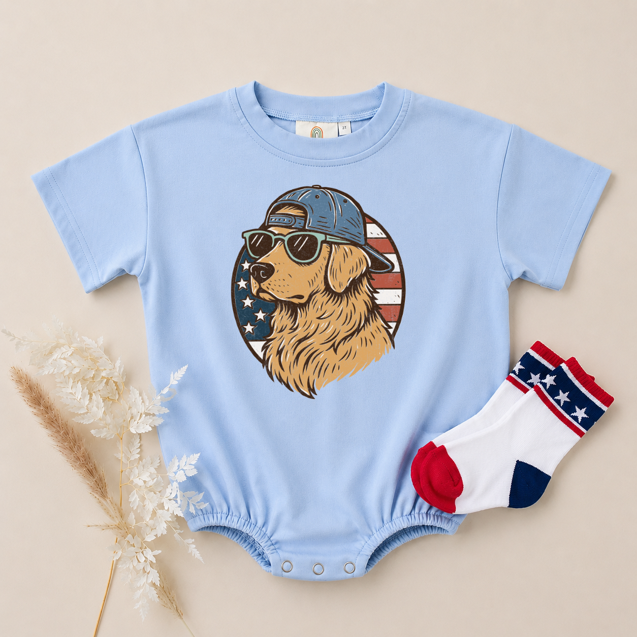 4th of July Golden Retriever Tee or Bubble Romper