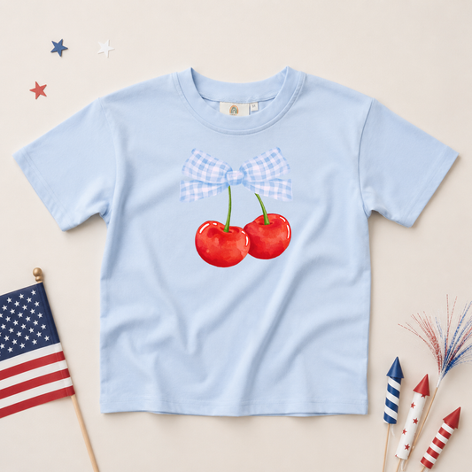 Cherry Bow 4th of July Tee or Bubble Romper