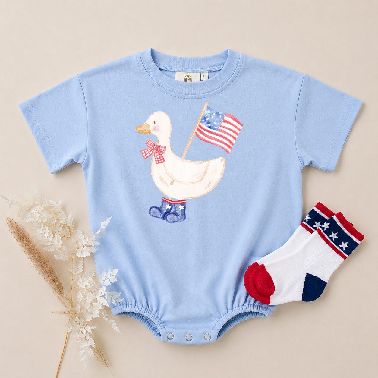 4th of July Goose Boots Tee or Bubble Romper