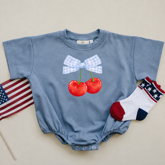 Cherry Bow 4th of July Tee or Bubble Romper