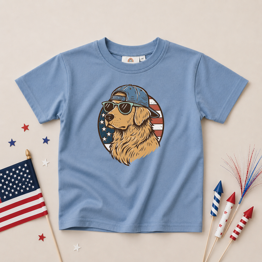 4th of July Golden Retriever Tee or Bubble Romper