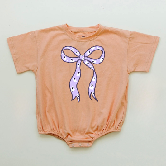 Purple Ghost Bow Graphic Oversized Tee or T-Shirt Romper - more colors