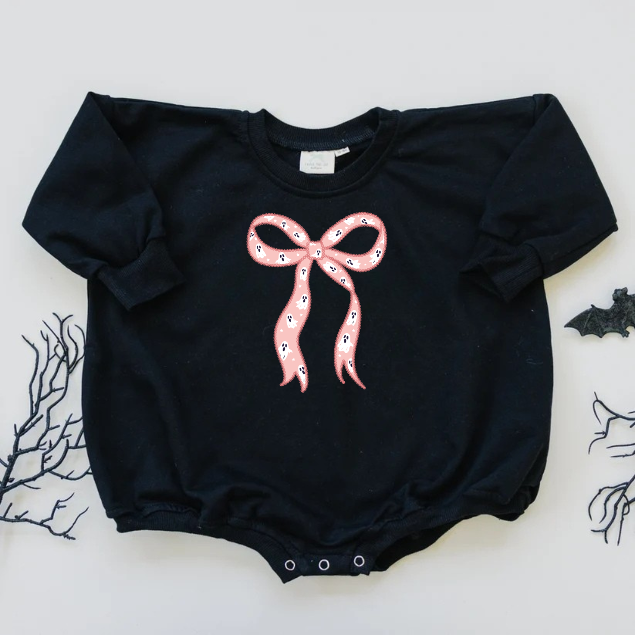 Pink Ghost Bow Graphic Sweatshirt, Tee or Bubble Romper
