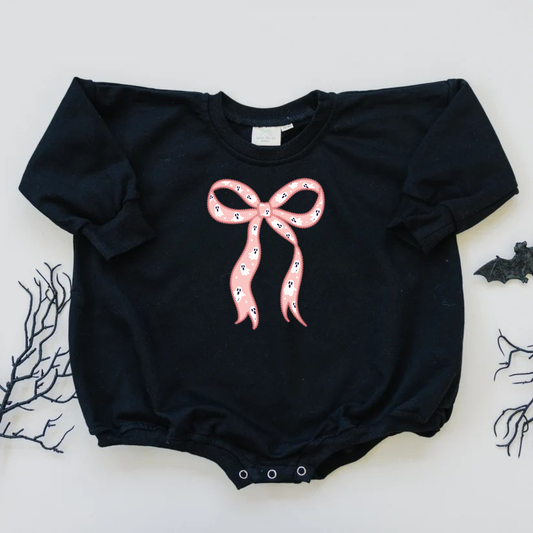 Pink Ghost Bow Graphic Sweatshirt, Tee or Bubble Romper