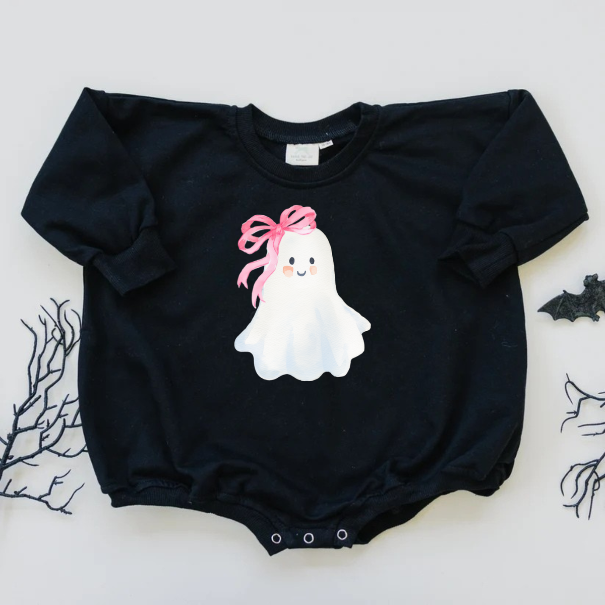 Ghosty with a Bow Graphic Sweatshirt, Tee or Bubble Romper