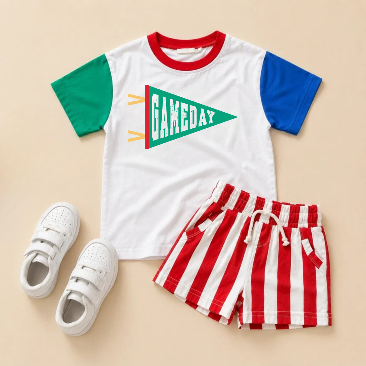Gameday Pennant Retro Colorblock T-Shirt Romper or Oversized Tee