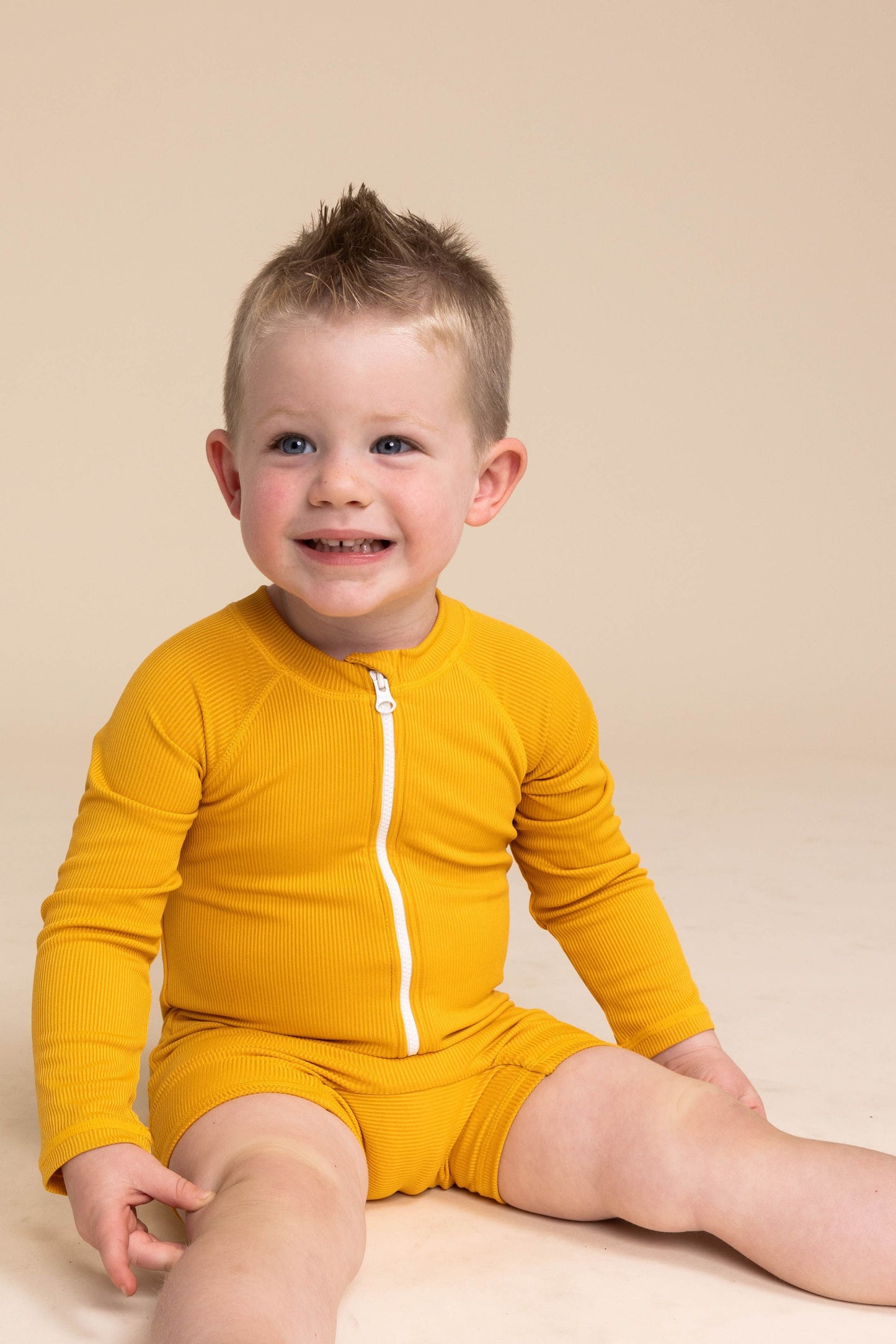 Boy's Zip Up Rashguard | Yellow Ribbed