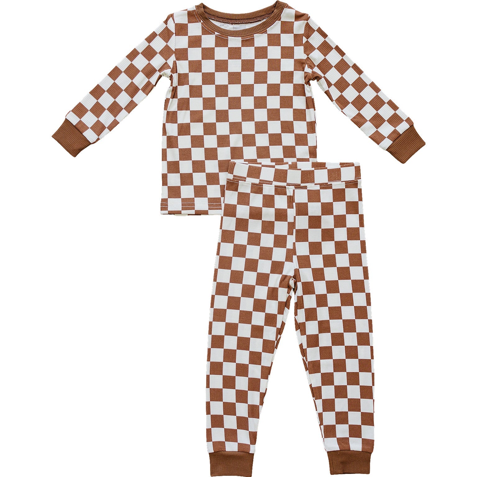 Rust Checkered Ribbed Bamboo Cozy Set - Little Joy Co.