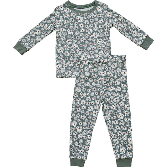 Dark Green Daisy Ribbed Bamboo Cozy Set - Little Joy Co.