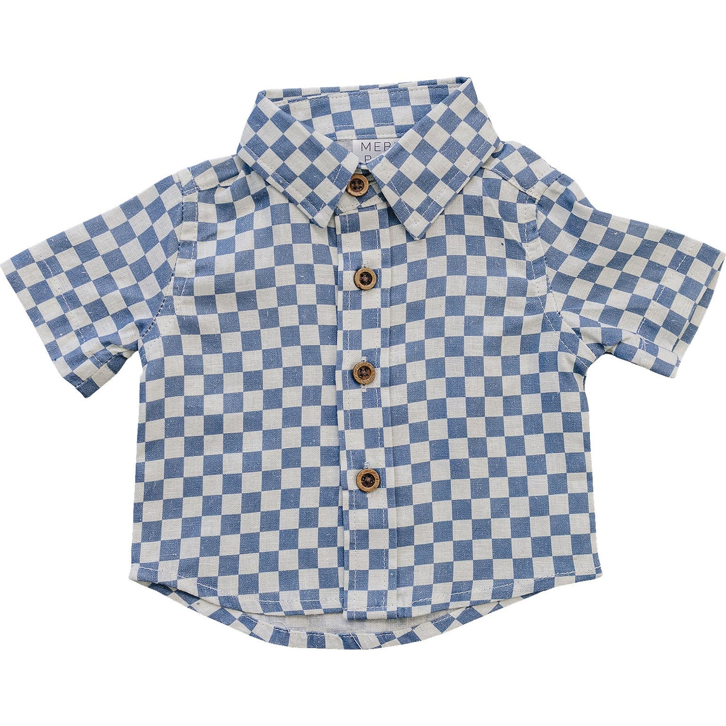 Blue Checkered Linen Button Up Shirt