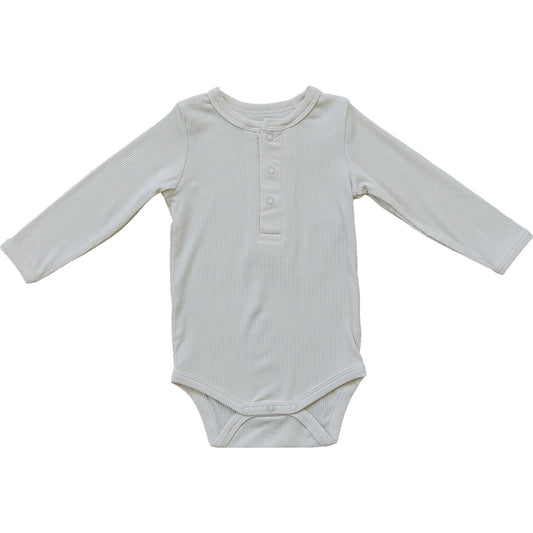 Cream Bamboo Snap Long Sleeve Ribbed Bodysuit