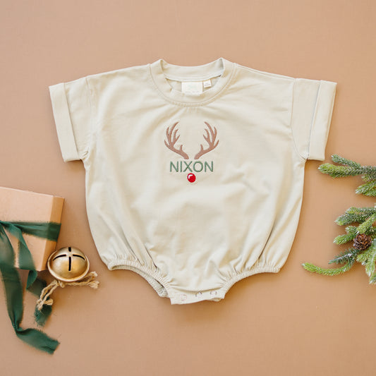 Custom Embroidered Christmas Reindeer T-Shirt Romper