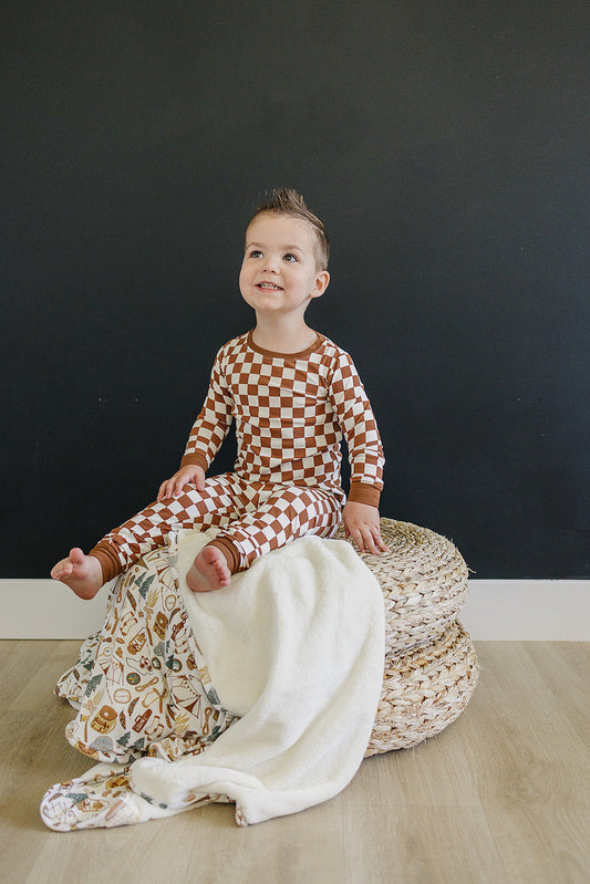 Rust Checkered Ribbed Bamboo Cozy Set - Little Joy Co.