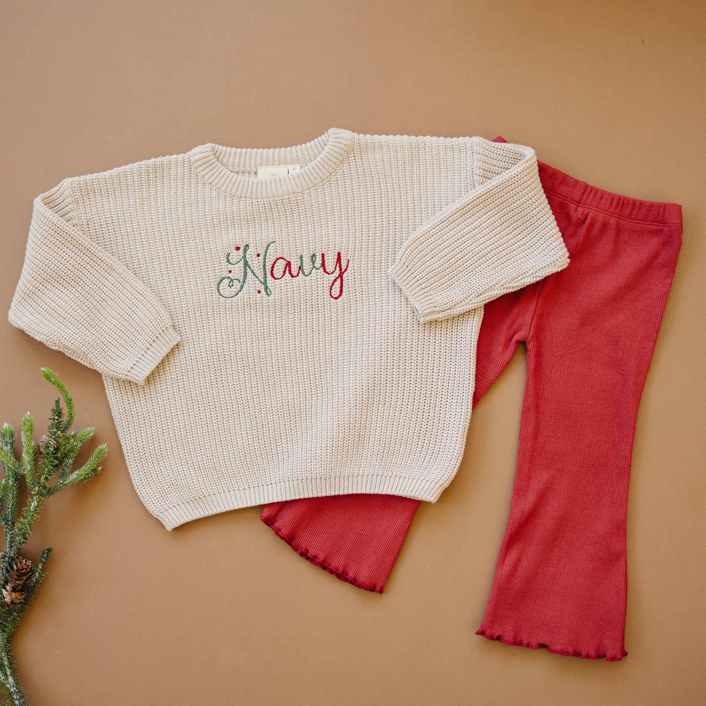 Ribbed Cotton Flared Leggings - Red