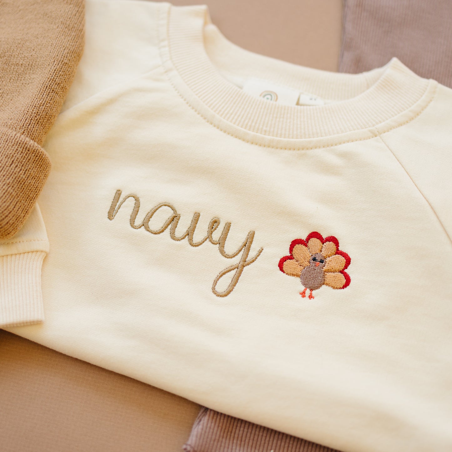 Custom Thanksgiving Embroidered Organic Cotton Sweatshirt Romper