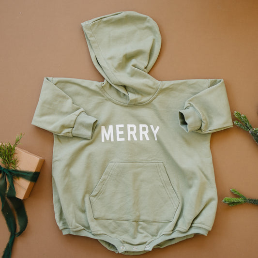 Merry Hooded Sweatshirt Romper - Sage