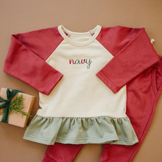 Custom Embroidered Christmas Colorblock Peplum