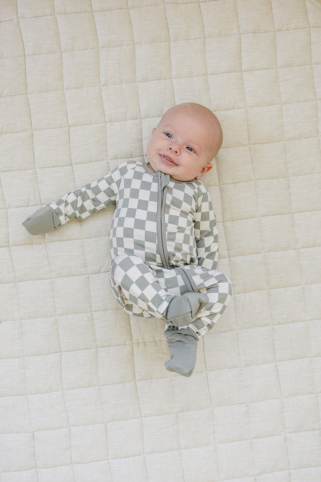 Light Green Checkered Bamboo Zipper - Little Joy Co.