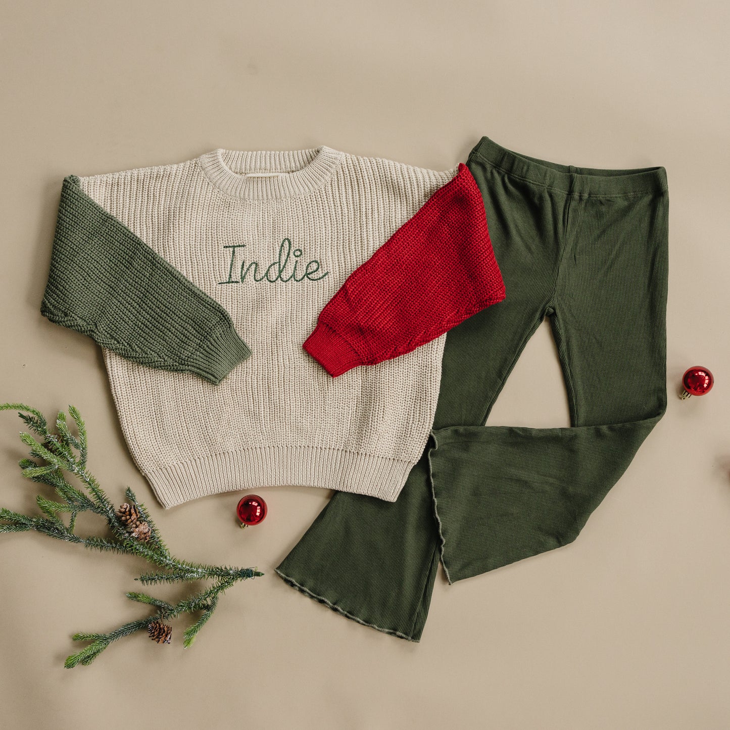 Custom Embroidered Christmas Colorblock Knit Sweater