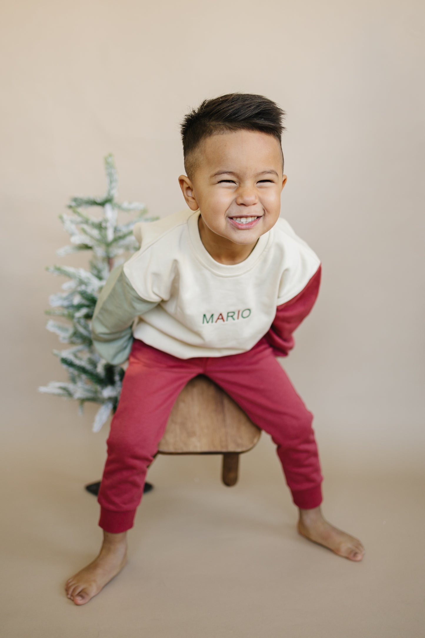 Custom Embroidered Christmas Colorblock Crewneck Sweatshirt