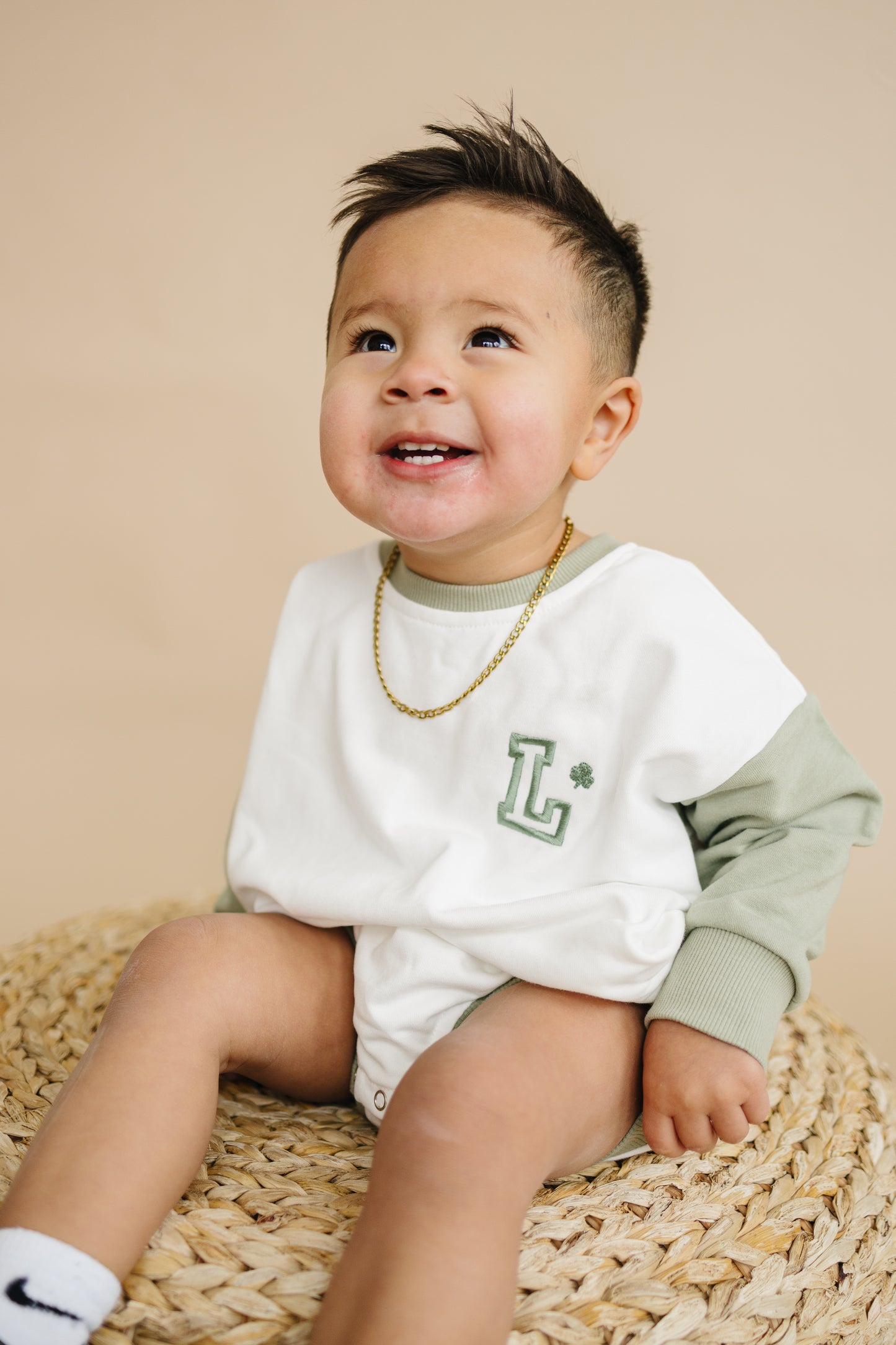 Custom Embroidered St. Patrick's Day Colorblock Sweatshirt Romper