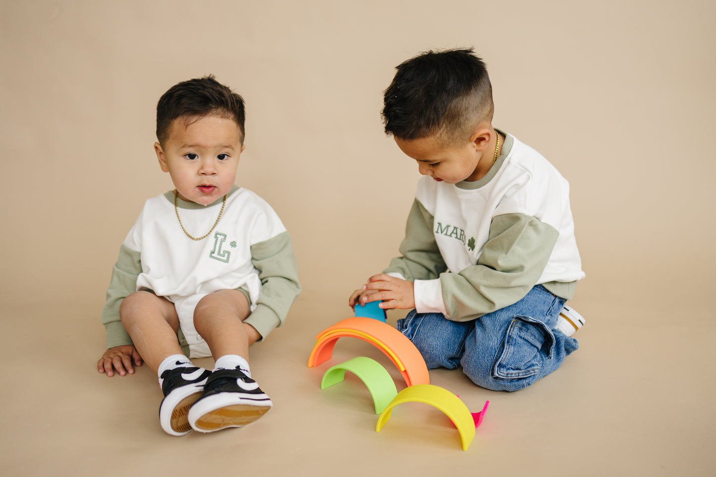 Custom Embroidered St. Patrick's Day Colorblock Sweatshirt Romper