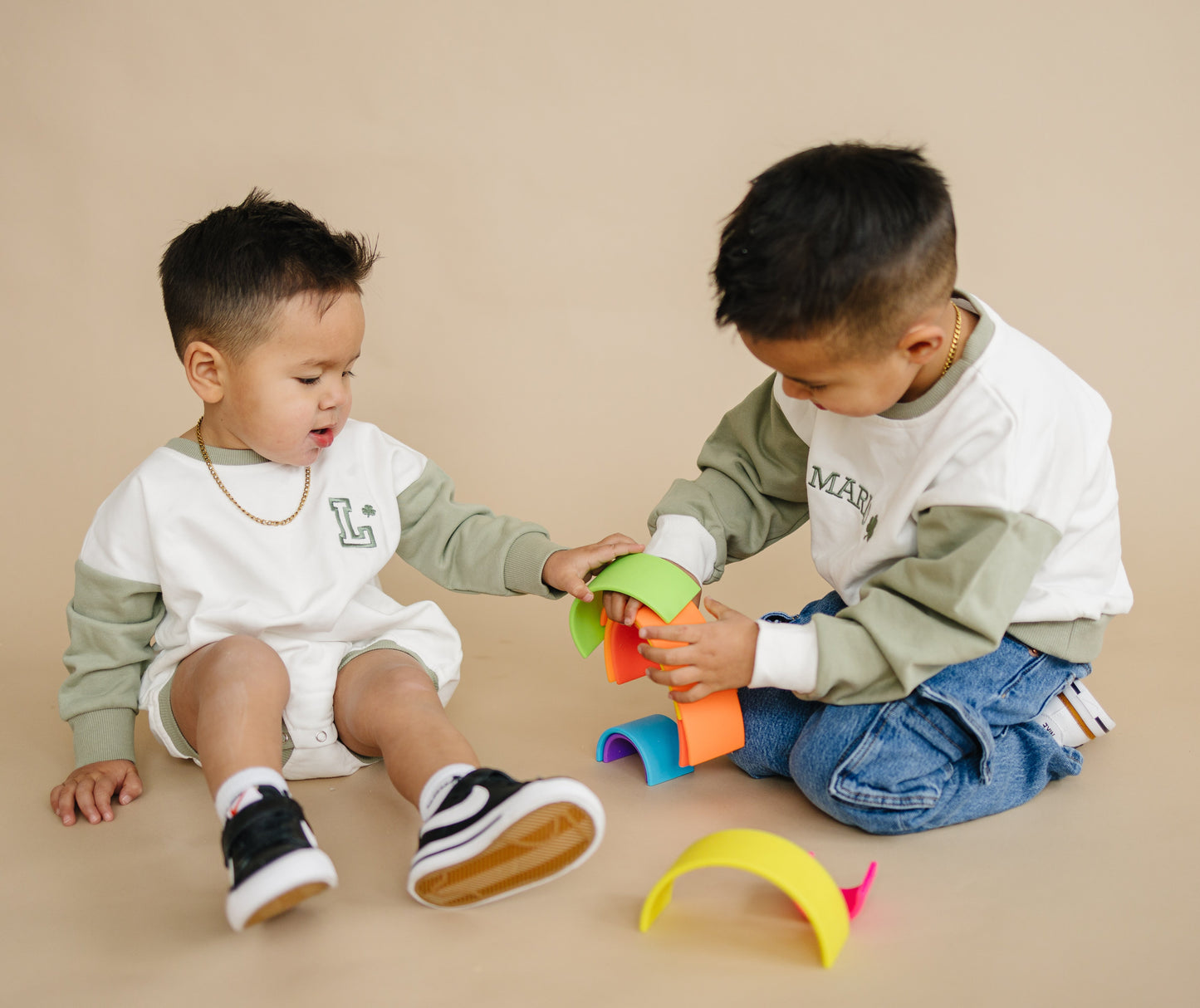 Custom Embroidered St. Patrick's Day Colorblock Sweatshirt Romper