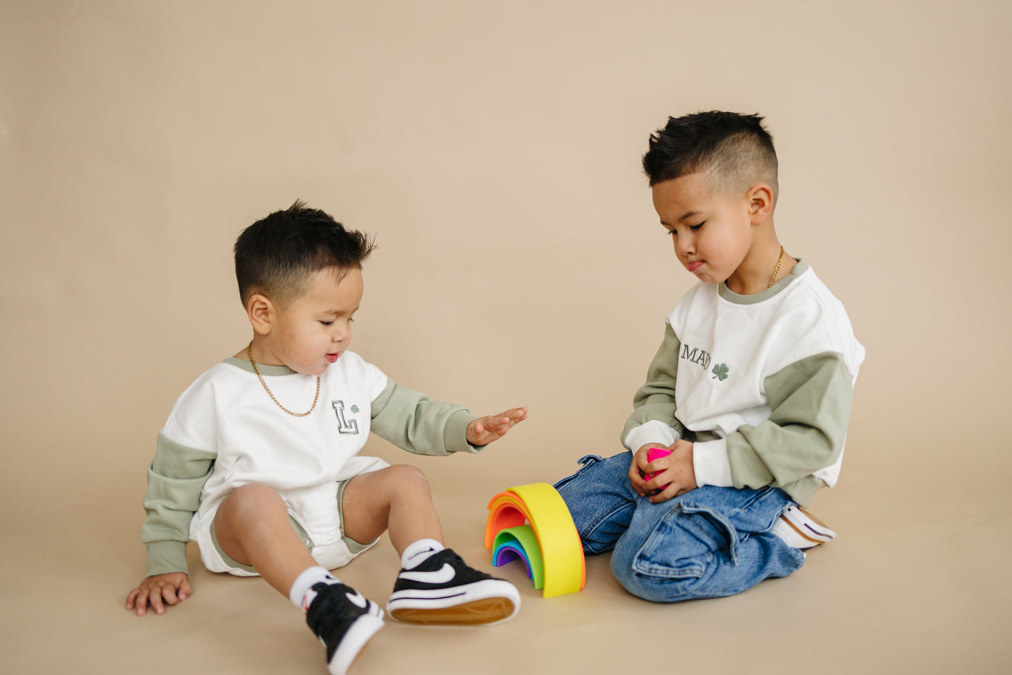 Custom Embroidered St. Patrick's Day Colorblock Sweatshirt Romper