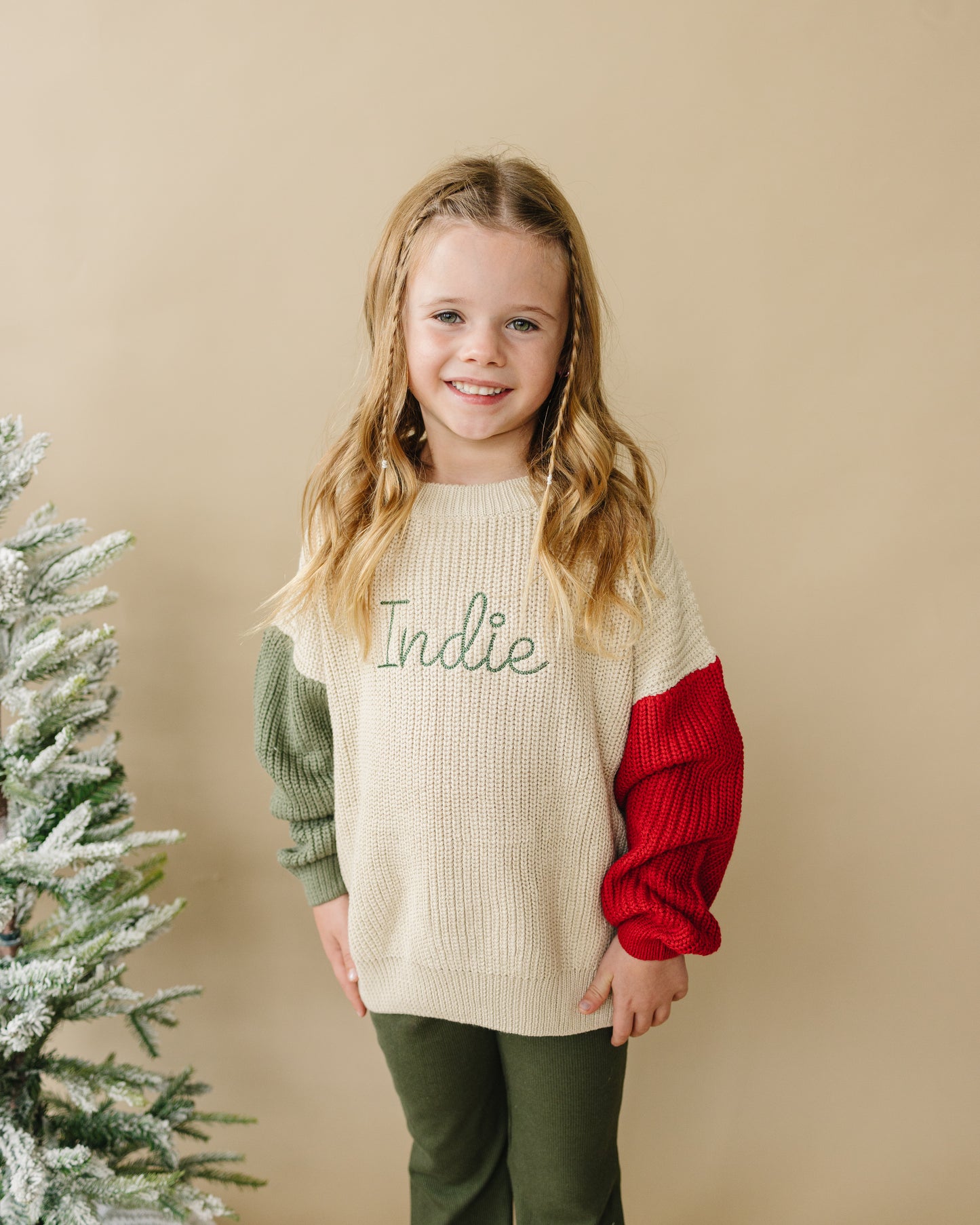 Custom Embroidered Christmas Colorblock Knit Sweater