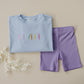 Custom Embroidered Light Blue Oversized Tee or T-Shirt Romper - Back to School Crayon Font