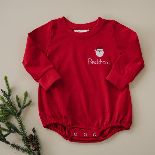 Custom Embroidered Red Christmas Bubble Romper or Tee - Santa