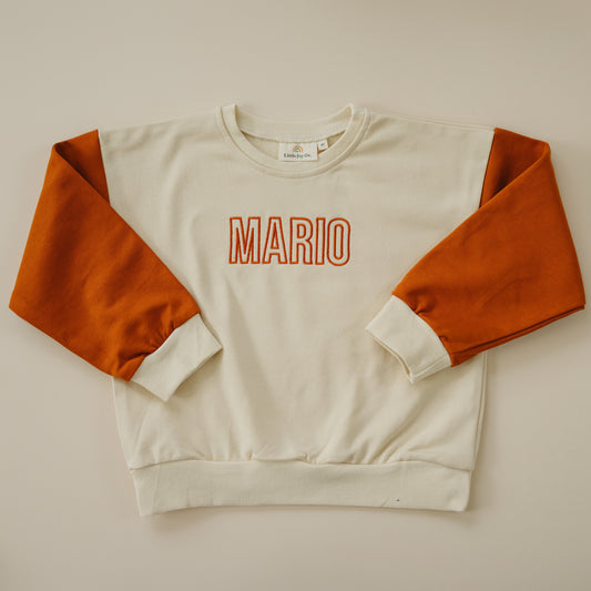 Custom Embroidered Orange Colorblock Crewneck Sweatshirt or Romper