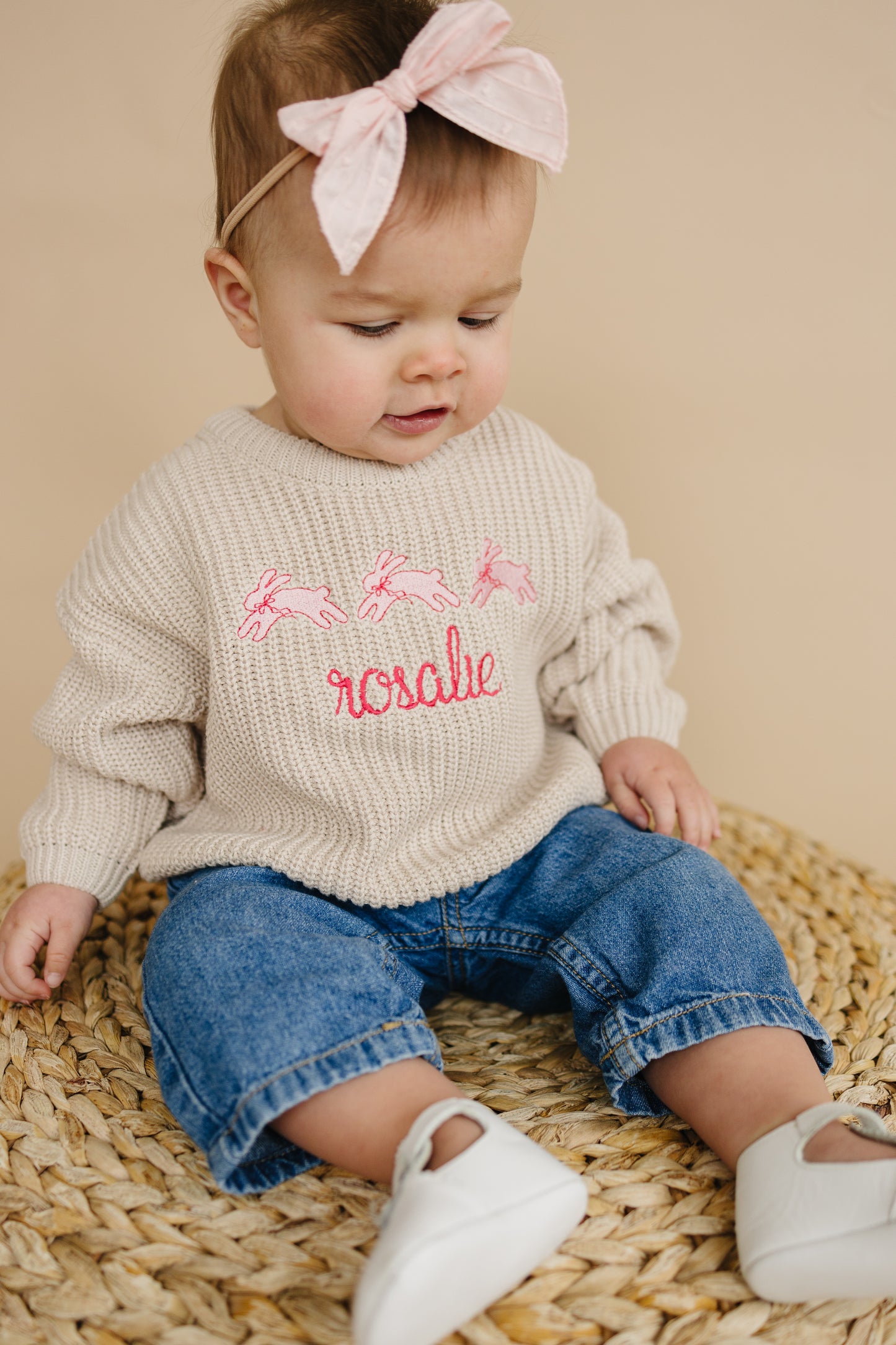 Custom Embroidered Easter Knit Sweater - Bunnies