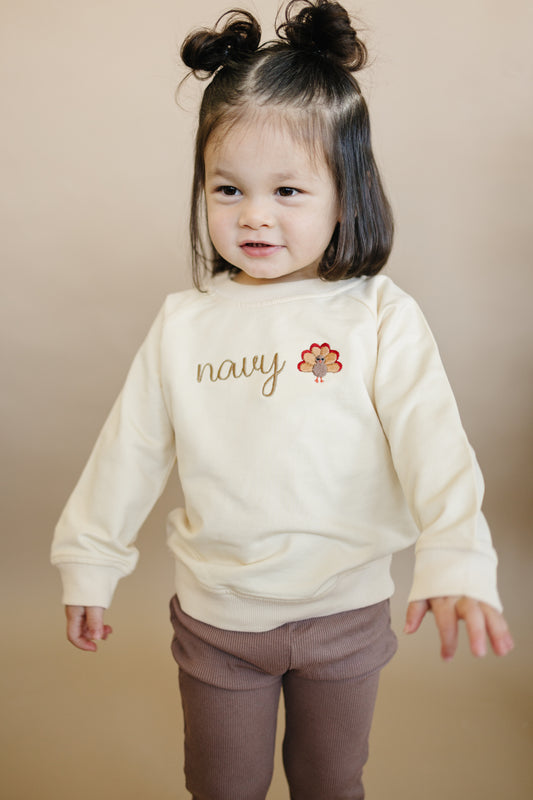 Custom Thanksgiving Embroidered Organic Cotton Crewneck