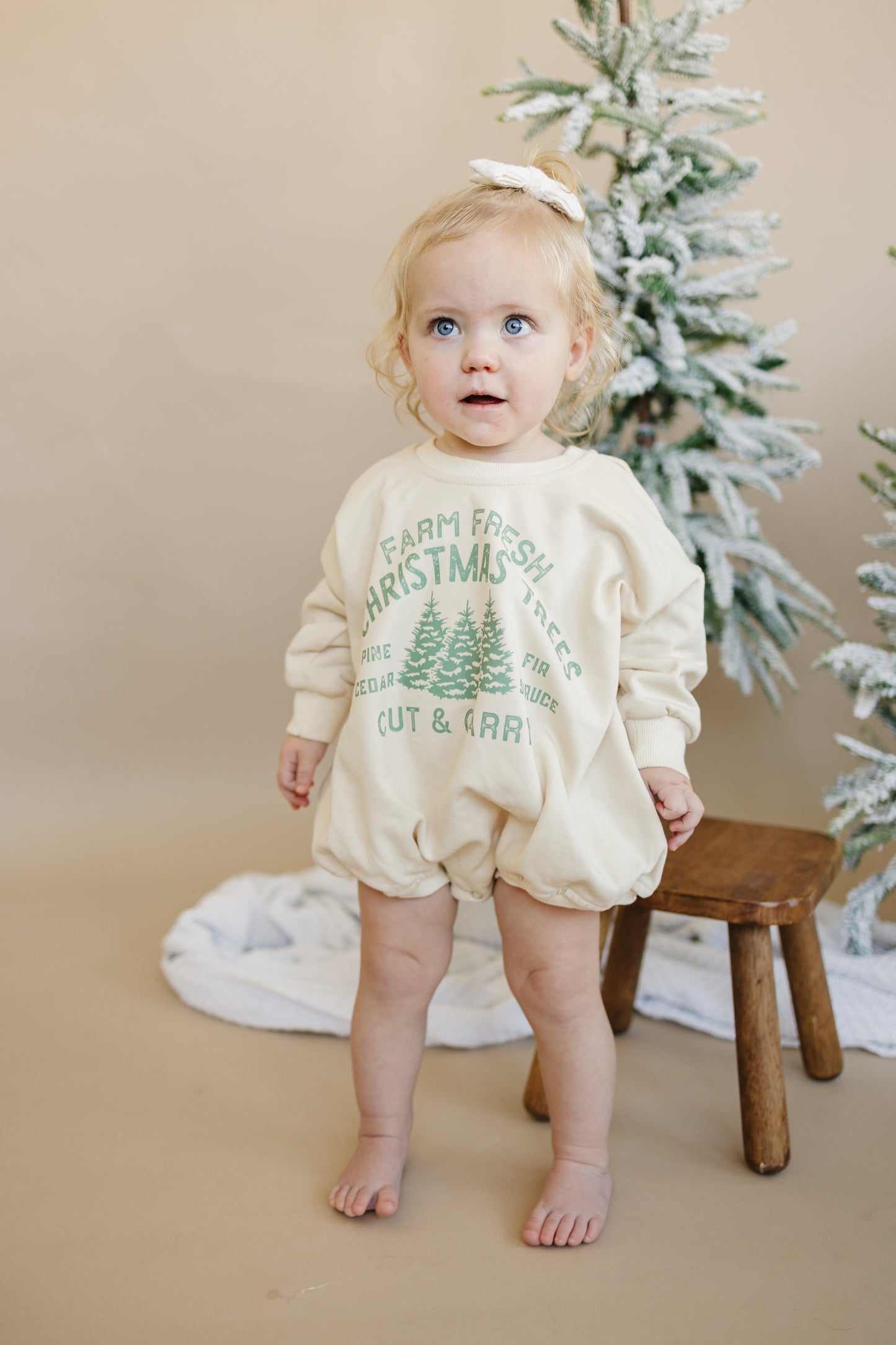 Farm Fresh Christmas Trees Sweatshirt Romper - Cream