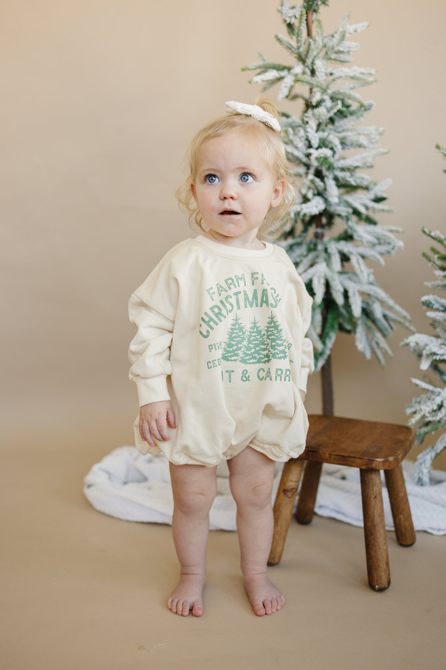 Farm Fresh Christmas Trees Sweatshirt Romper - Cream