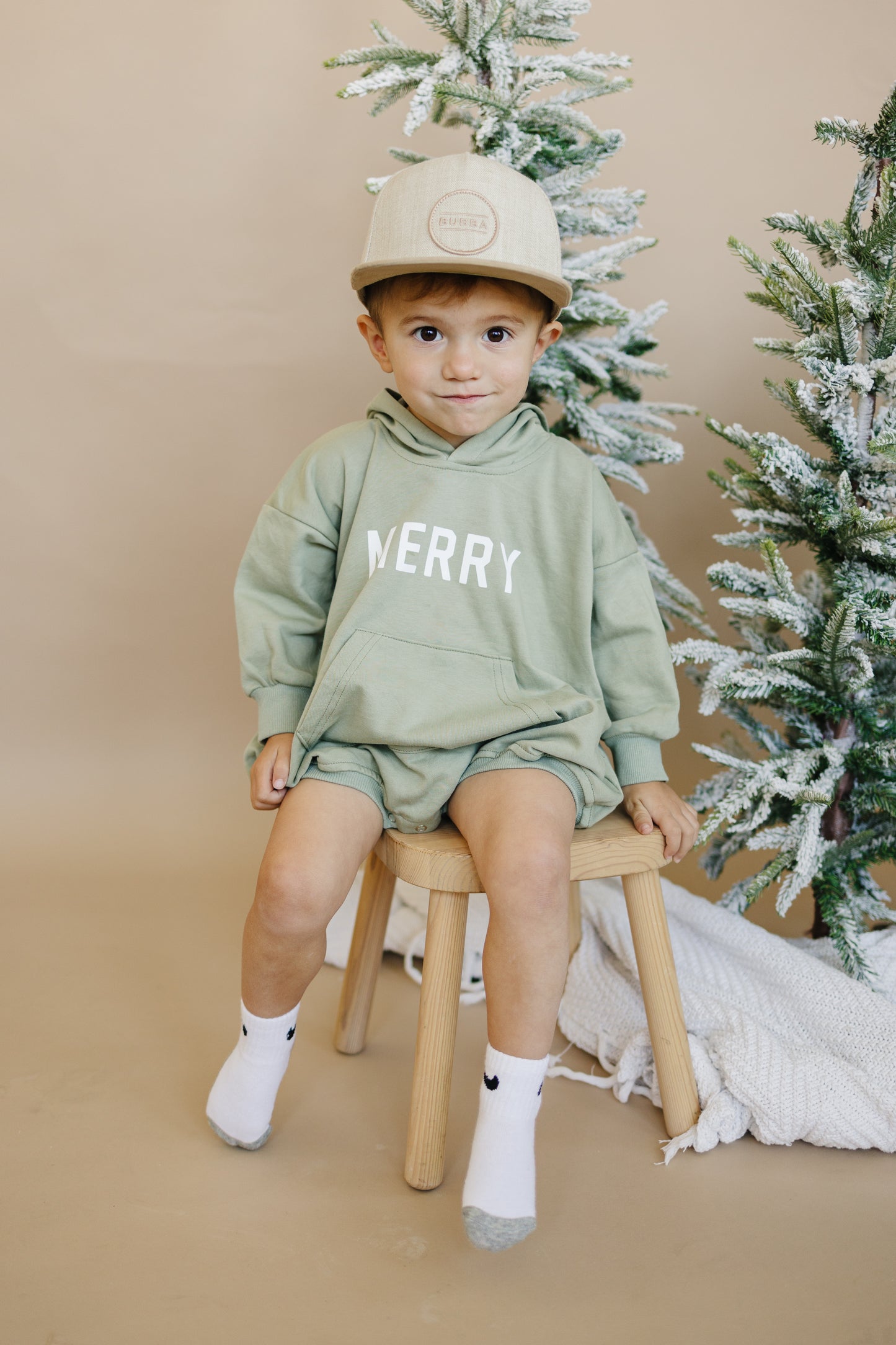 Merry Hooded Sweatshirt Romper - Sage